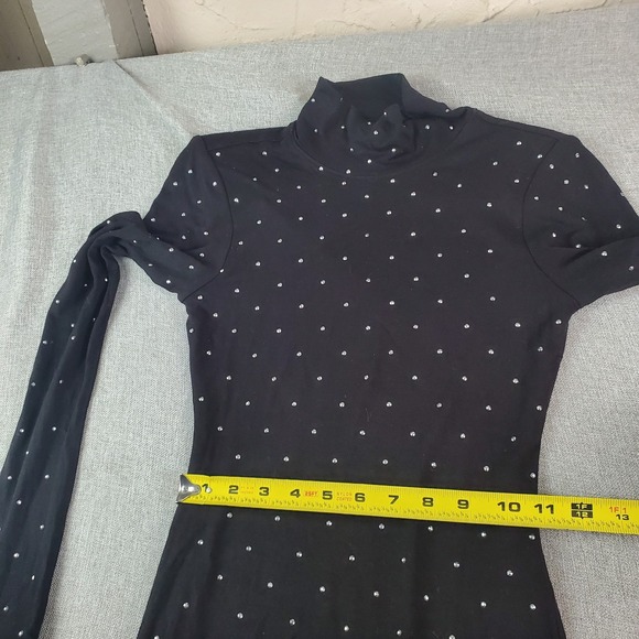 Ramy Brook Della Turtleneck Midi Dress Xxs Black Studded Long Sleeve Bodycon - Picture 12 of 15